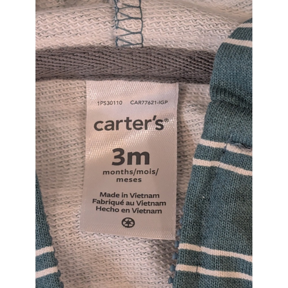 Carters Baby 3M 3-Piece Set Blue Striped Hoodie Bodysuit Pants Outfit NWT - Picture 4 of 6